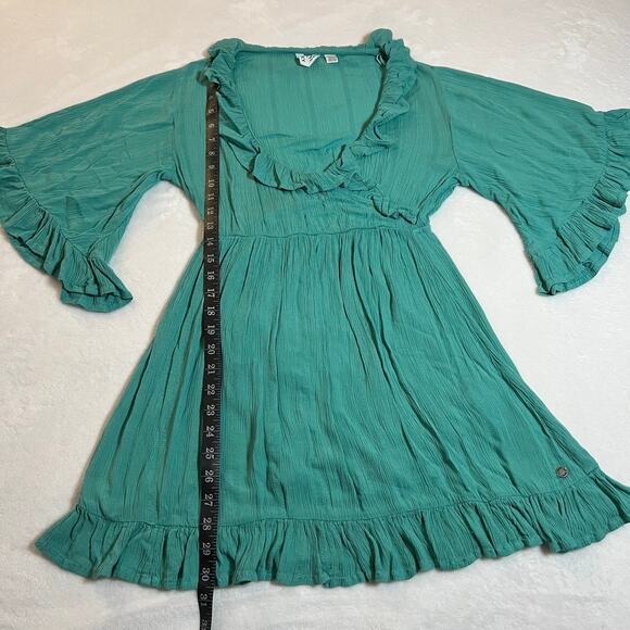 Roxy V-Neck Ruffle Trim Mini Dress Size X-Small Wide Sleeve Beach Boho Colorful - Picture 10 of 10